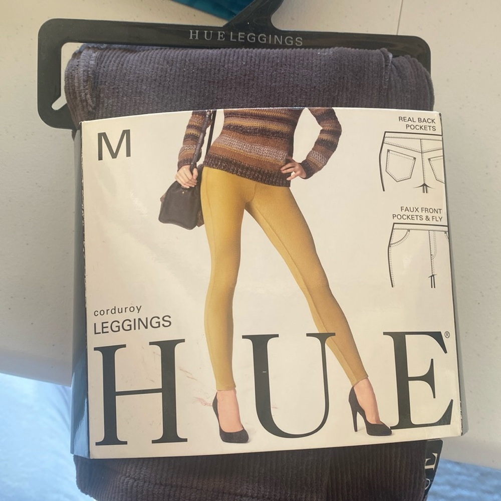 NEW HUE CORDUROY LEGGINGS NWT SZ M 8-10 SKINNY LEG ESPRESSO